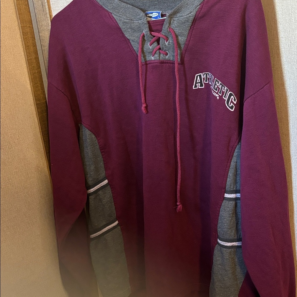 Maroon and Gray Lace-Up Men's Lightweight Sweatshirt XL